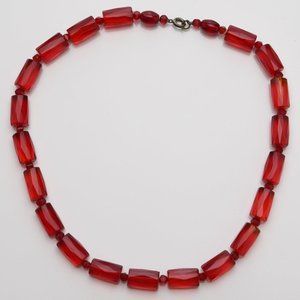 Ruby Red Glass Crystal Bead Vintage Necklace